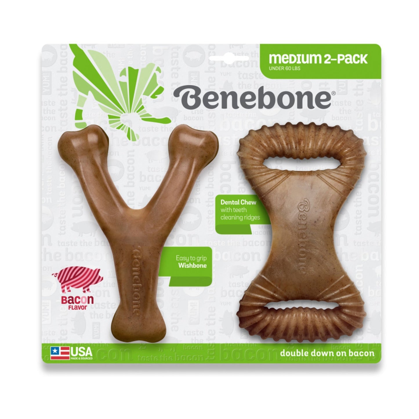 Benebone Dental Chew & Wishbone Dog Chew Toy Bacon, 1ea/MD|2 pk
