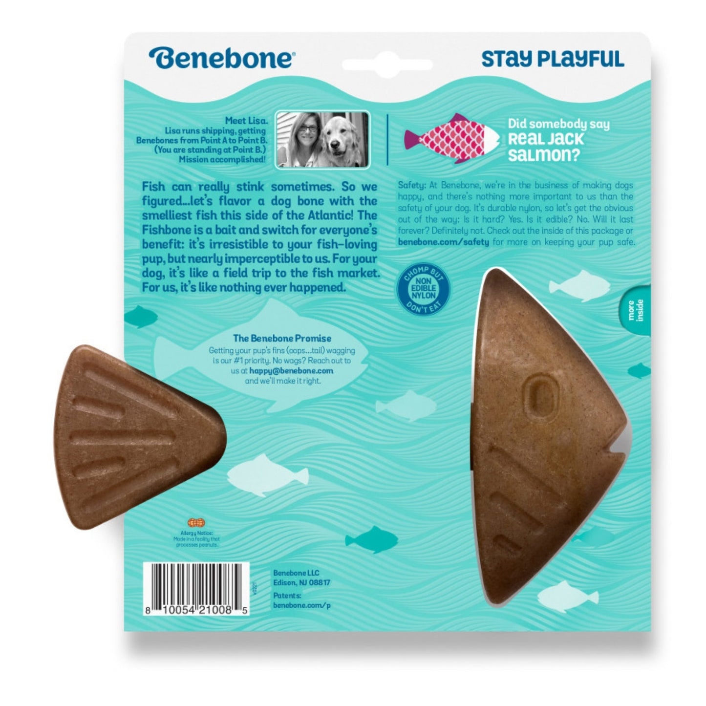 Benebone Fishbone Dog Chew Toy Salmon, 1ea/LG