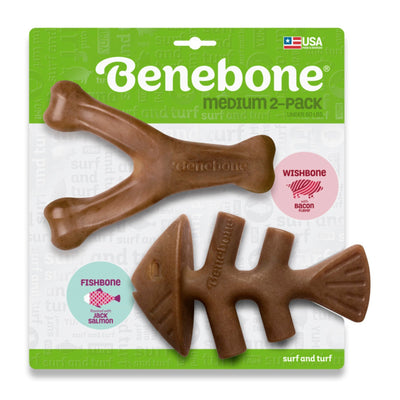 Benebone Fishbone & Wishbone Dog Chew Toy Bacon, 1ea/MD|2 pk