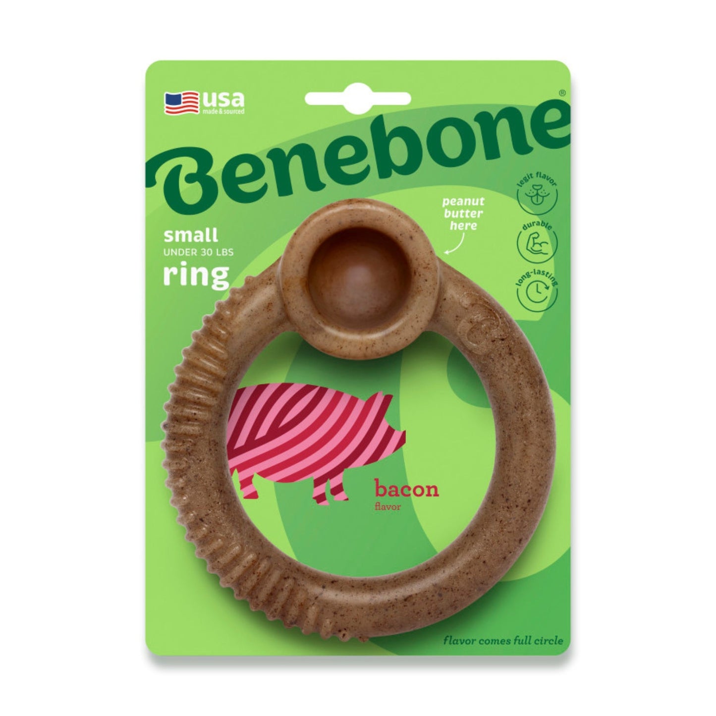 Benebone Ring Durable Dog Chew Toy Bacon, 1ea/SM