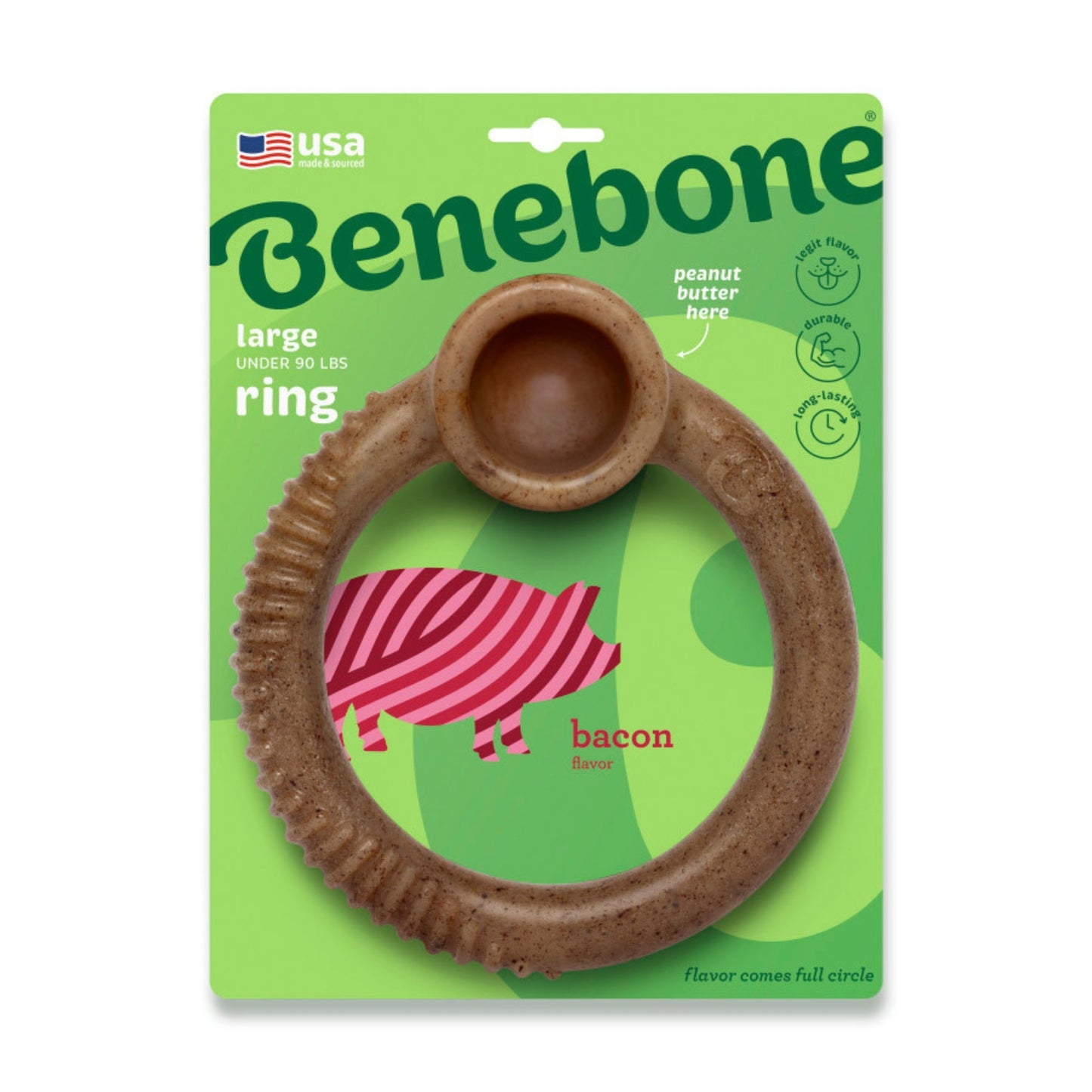 Benebone Ring Durable Dog Chew Toy Bacon, 1ea/LG