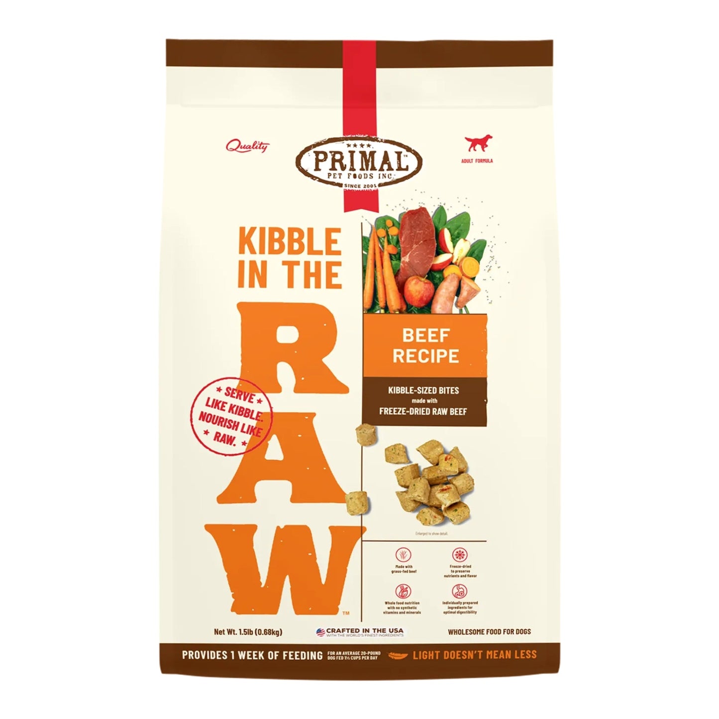 Primal Dog Freeze-Dried Kibble In The Raw Beef 9Lb