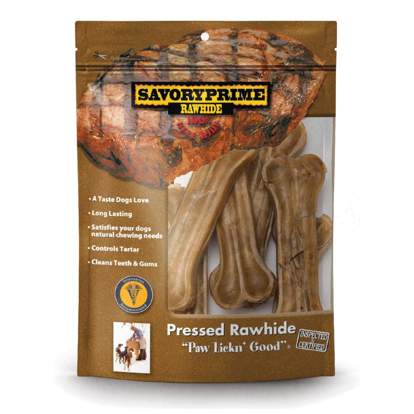 Savory Prime Pressed Rawhide Bones Bagged Natural 1ea/4.5 in, 6 pk