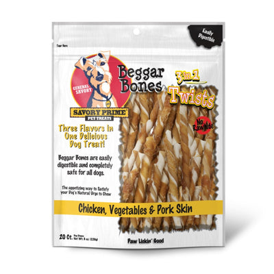 Savory Prime Beggar Bone 3in1 Twists Dog Treat Chicken, Vegetable & Pork, 1ea/20 ct