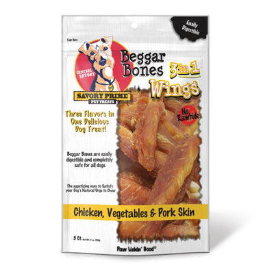 Savory Prime Beggar Bone 3in1 Wings Dog Treat Chicken, Vegetable & Pork, 1ea/5 ct