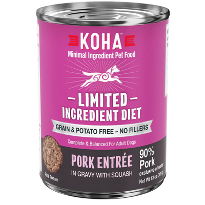 Koha Dog Limited Ingredient Grain Free 90% Pork 13oz. (Case of 12)