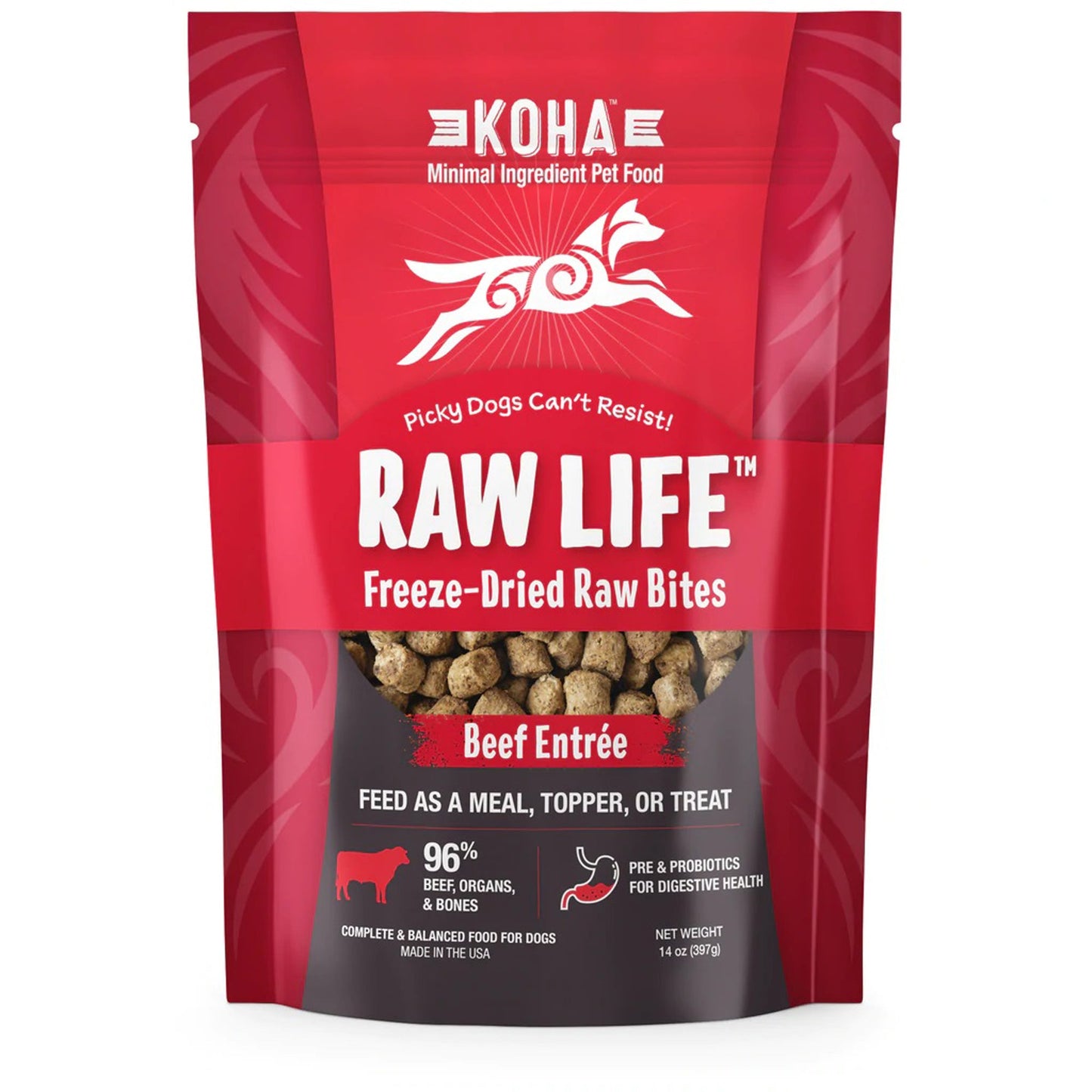 Koha Dog Grain Free Raw Freeze Dried Bites Beef 14oz.