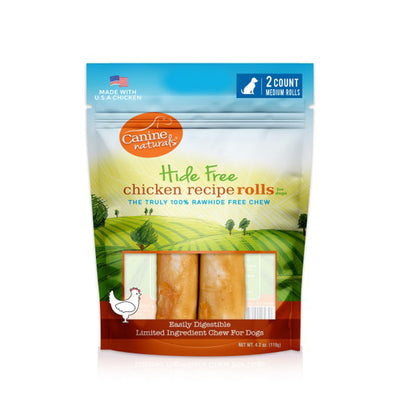 Canine Natural Hide Free 4" Chicken Med Roll 2Pk