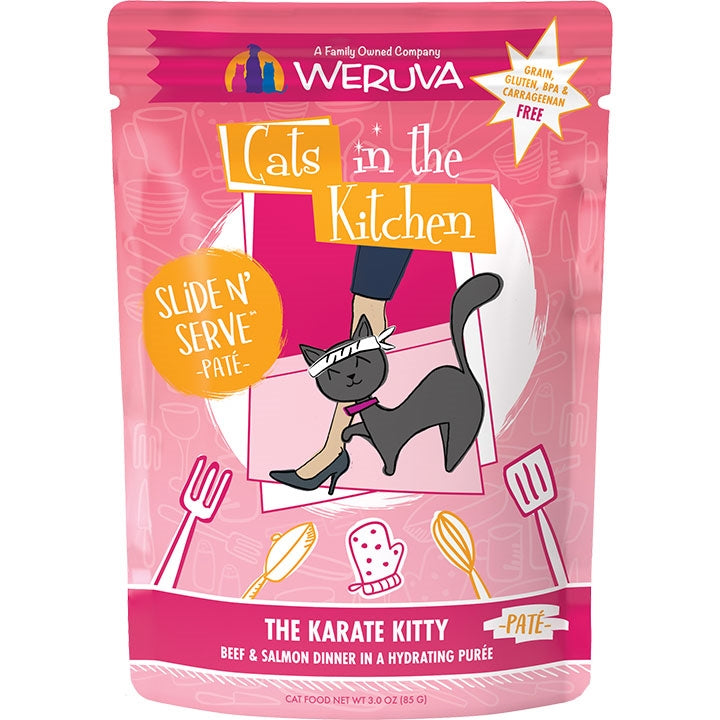Cats in the Kitchen Slide N Serve The Karate Kitty Beef and Salmon Dinner 3oz. (Case of 12)