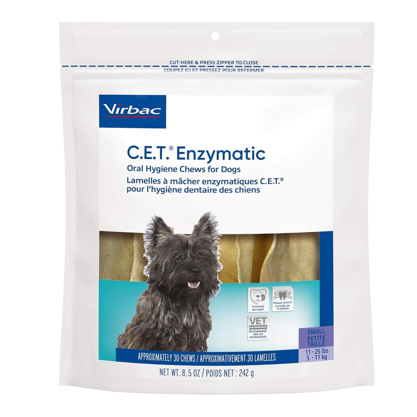 C.E.T. Enzymatic Oral Hygiene Chews For Dogs Beef/Poultry Small 30 Count