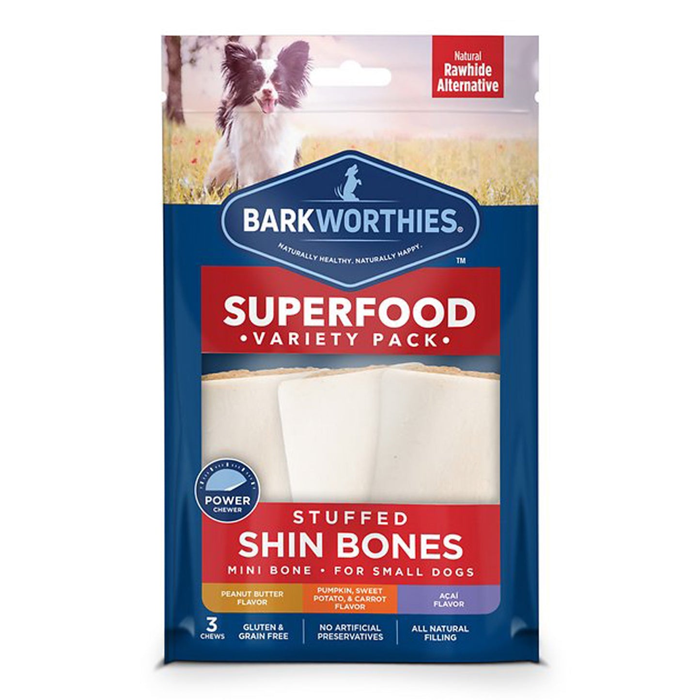 Barkworthies Dog Shin Bone Stuffed 3-4 Inch Variety Pack