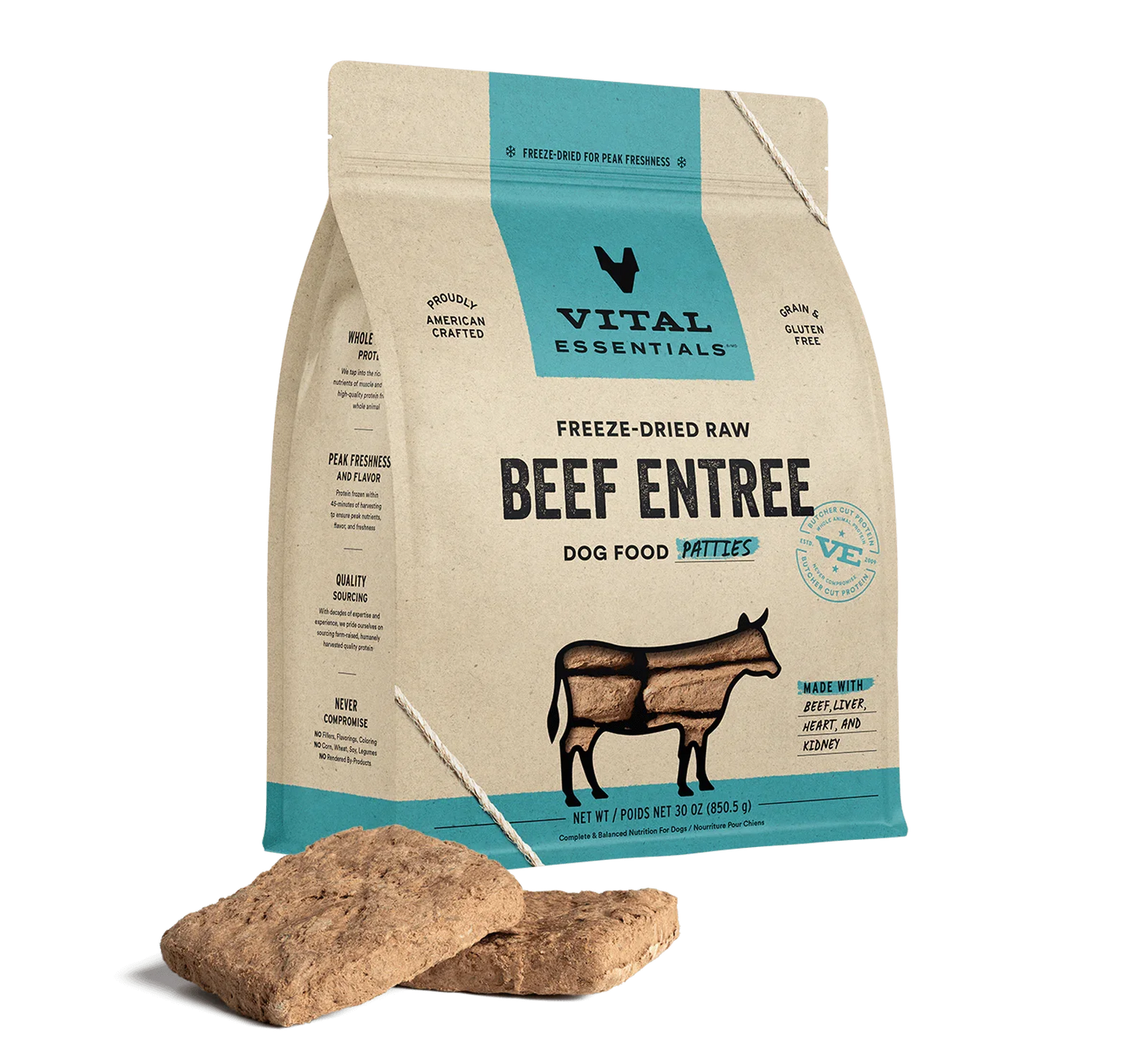 Vital Essentials Dog Freeze Dried Patties Beef 30oz.
