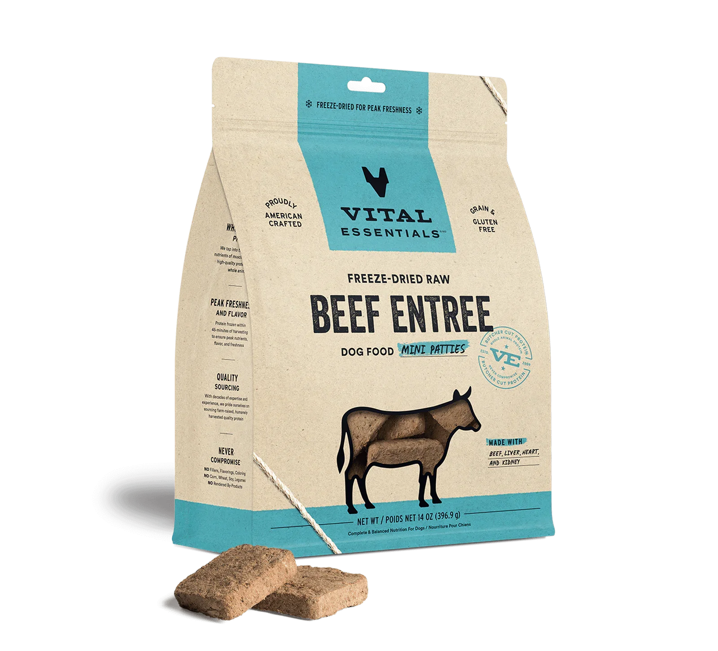 Vital Essentials Dog Freeze-Dried Mini Patties Beef 14oz.