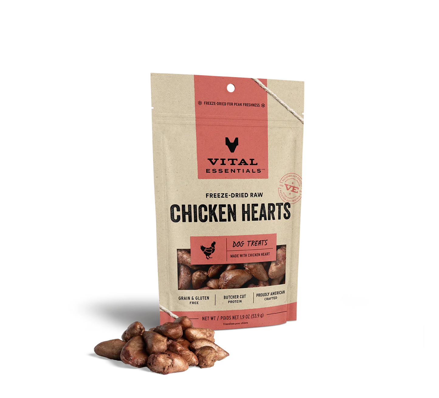 Vital Essentials Dog Freeze-Dried Treat Chicken Hearts 1.9oz.