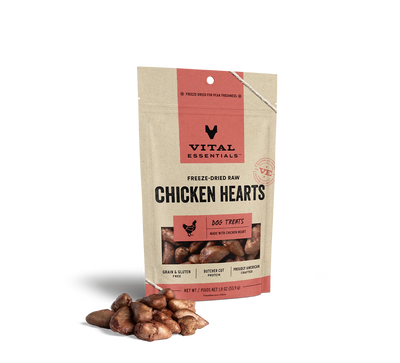 Vital Essentials Dog Freeze-Dried Treat Chicken Hearts 1.9oz.