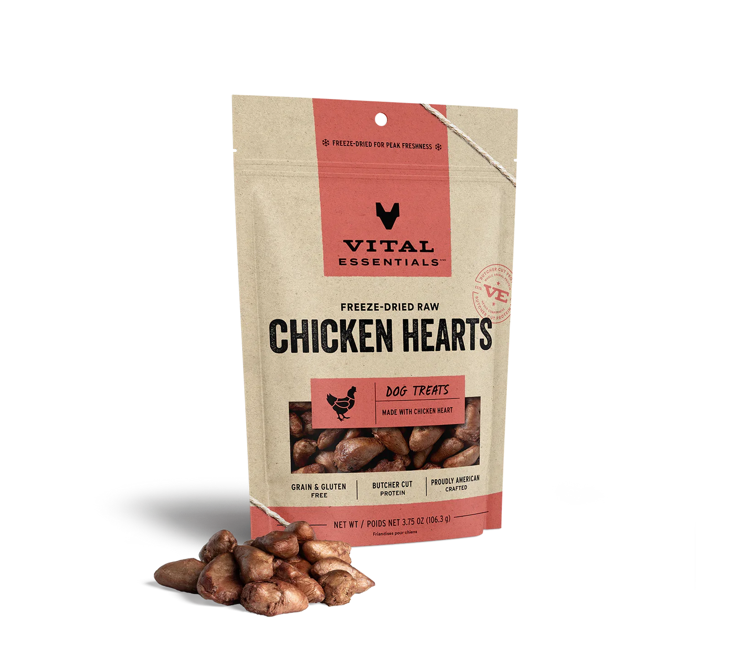 Vital Essentials Dog Freeze-Dried Treat Chicken Hearts 3.75oz.