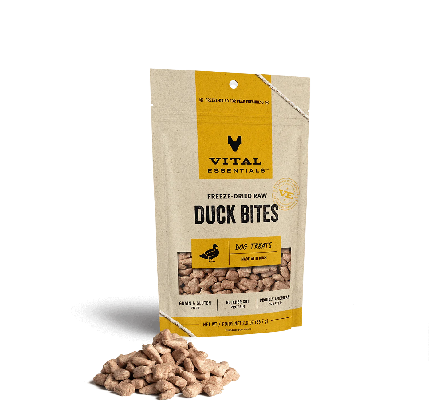 Vital Essentials Dog Freeze-Dried Treat Bites Duck 2oz.