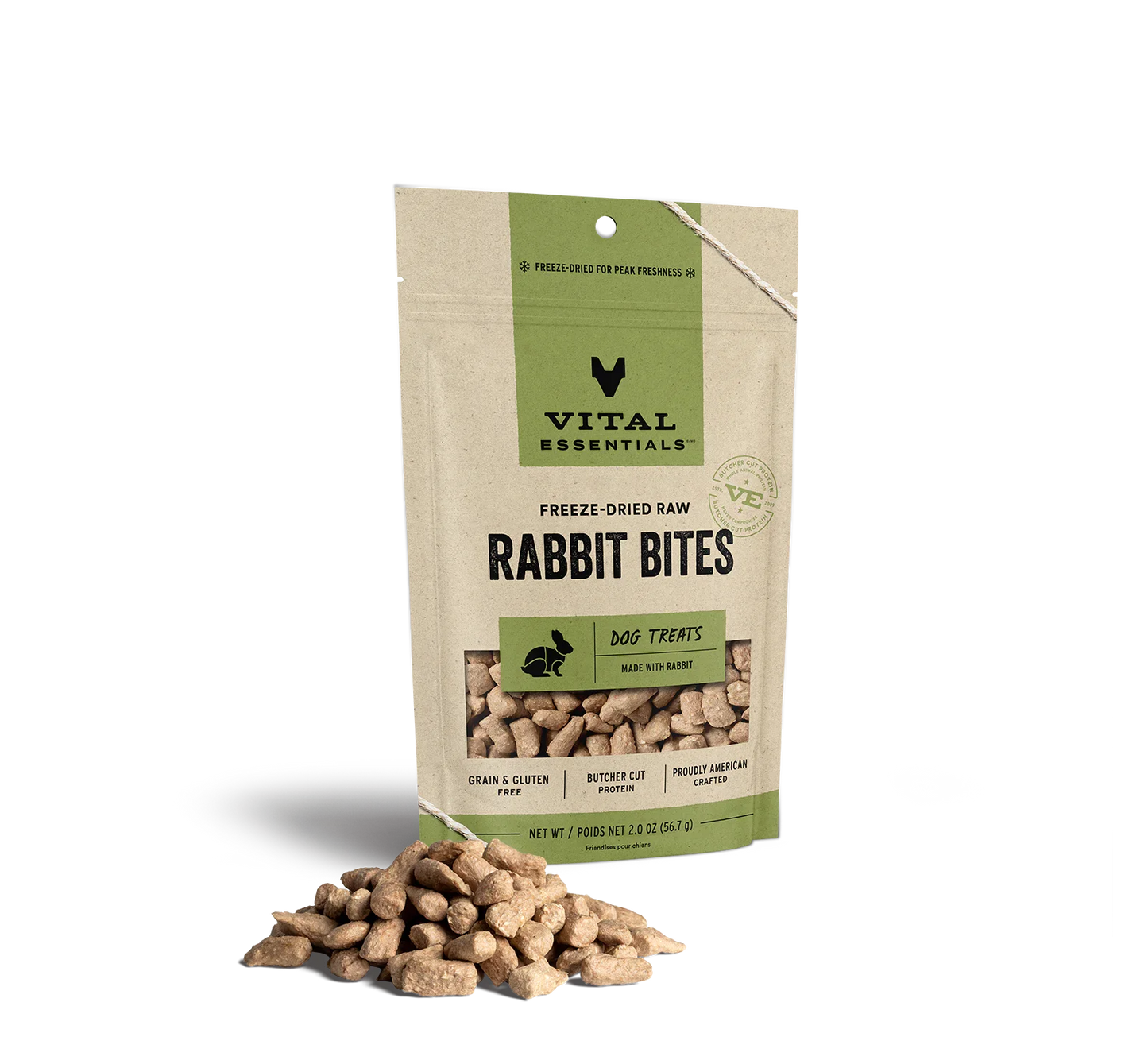 Vital Essentials Dog Freeze-Dried Treat Bites Rabbit 2oz.
