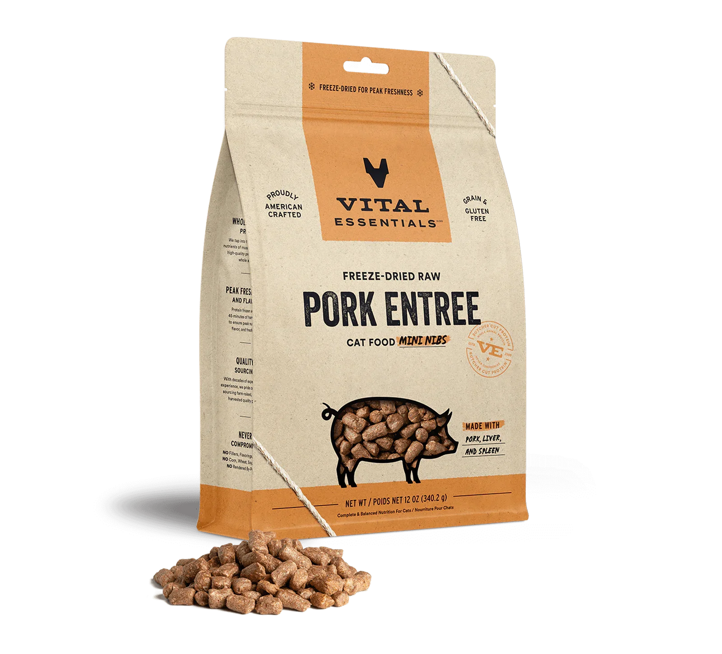 Vital Essentials Cat Freeze Dried Mini Nibs Pork 12oz.
