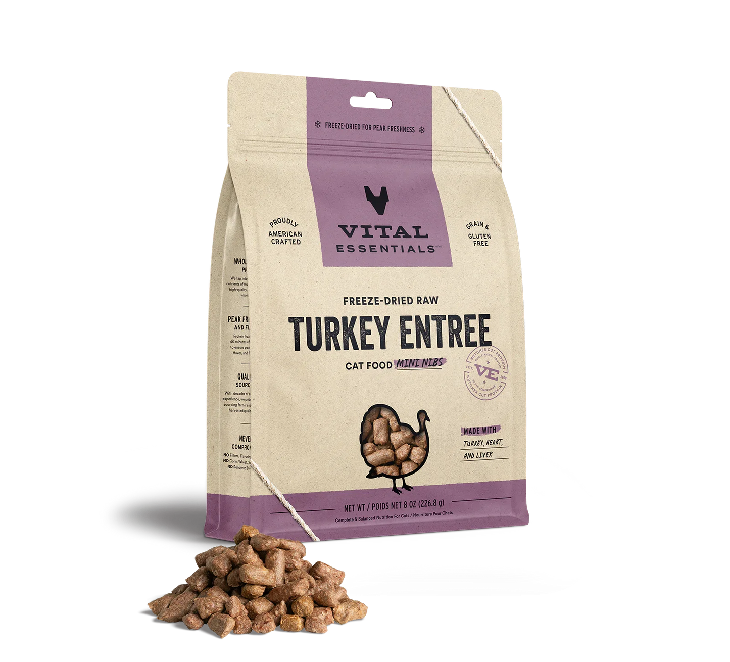 Vital Essentials Cat Freeze Dried Mini Nibs Turkey 8oz.