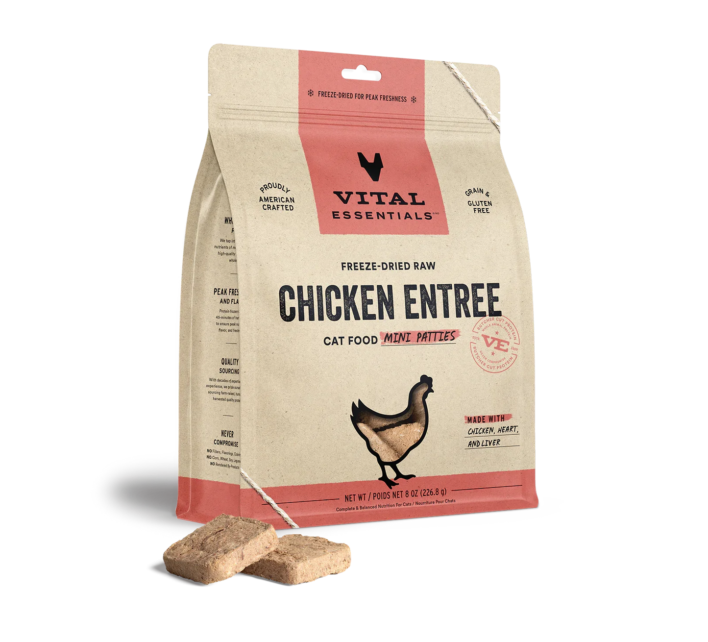 Vital Essentials Cat Freeze Dried Mini Patties Beef Chicken 8oz.