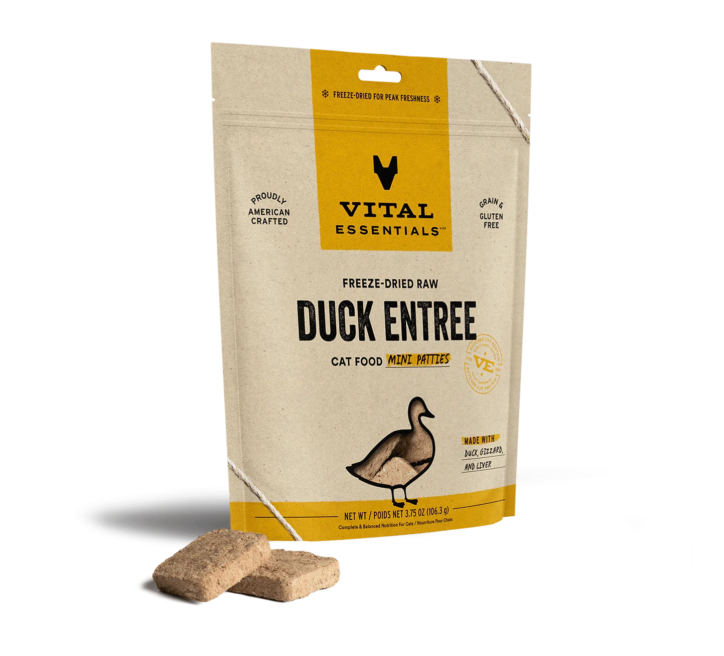 Vital Essentials Cat Freeze Dried Mini Patties Duck 3.75oz.