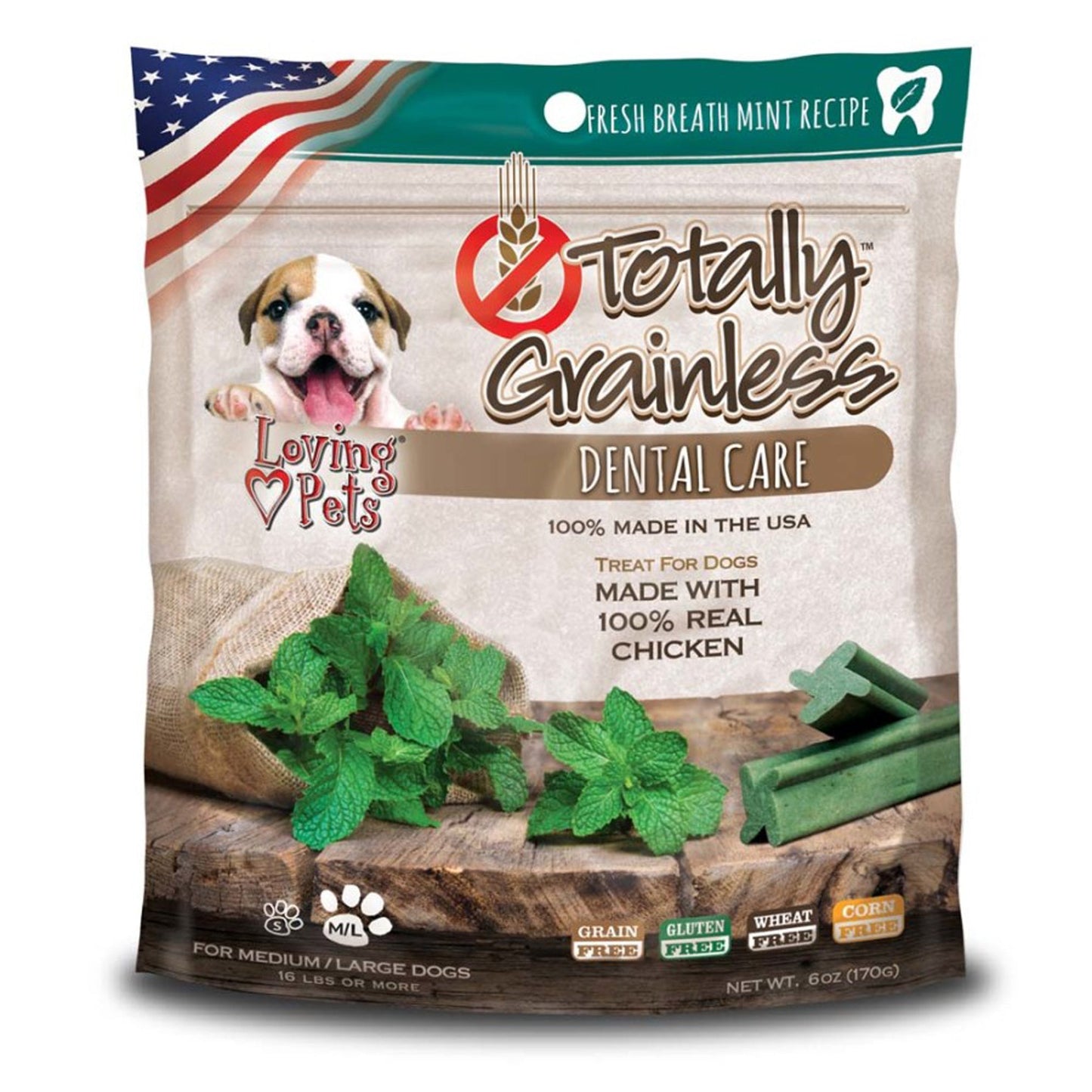 Loving Pets Totally Grainless Dental Care Dog Treats Fresh Breath Mint 1ea/6 oz, LG