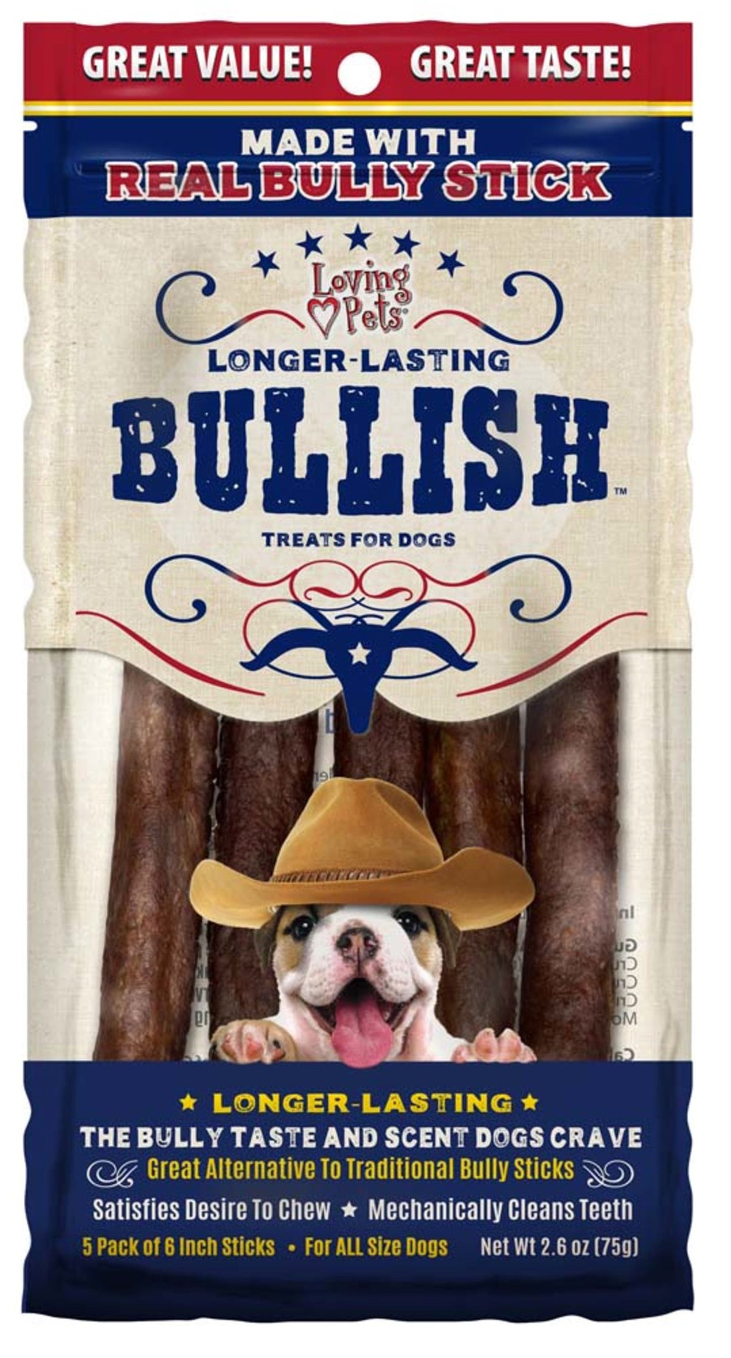 Loving Pets Bullish Sticks Dog Treat 1ea/6 in, 5 pk