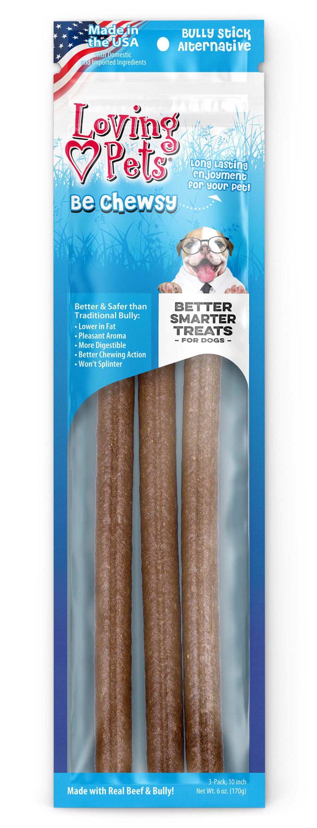 Loving Pets Be Chewsy Bully Stick Alternative Dog Treat 1ea/10 in, 3 pk