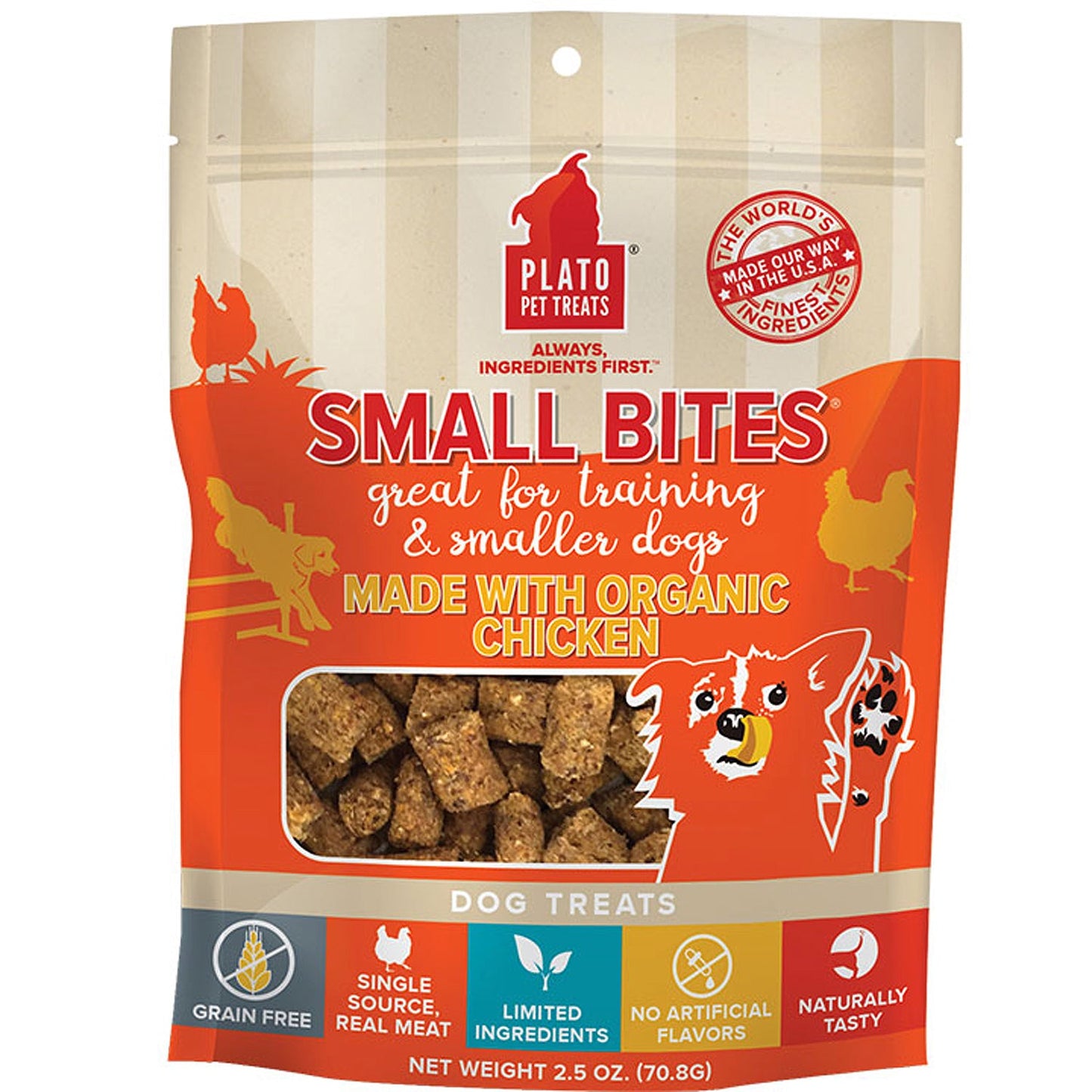 Plato Dog Small Bites Grain Free Organic Chicken 2.5oz.