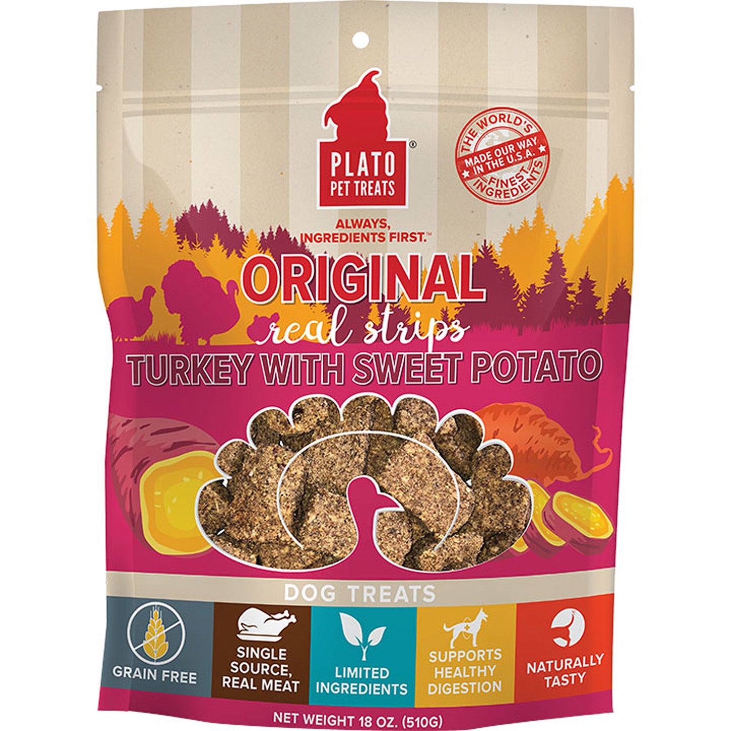 Plato Dog Strp Grain Free Turkey Sweet Potato 18oz.