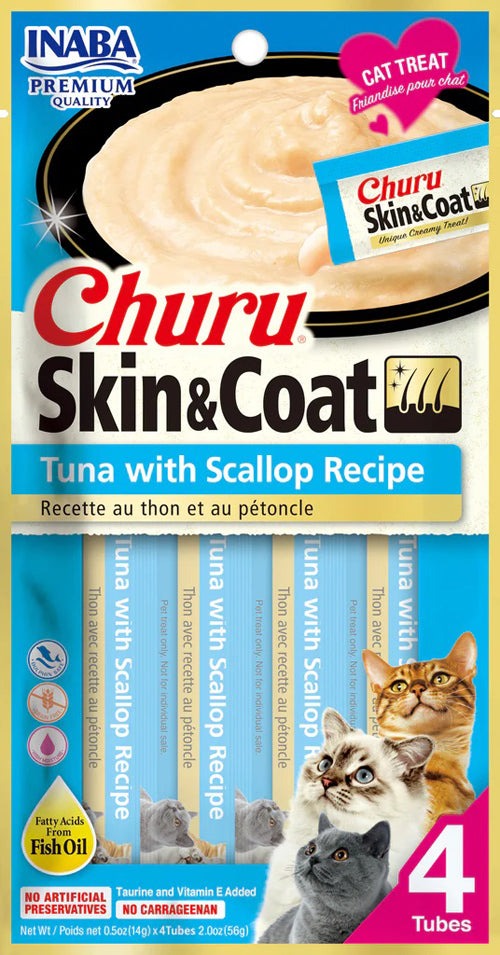 **Inaba Cat Churu Puree Skin and Coat Tuna Scallop 2Oz-6Ct