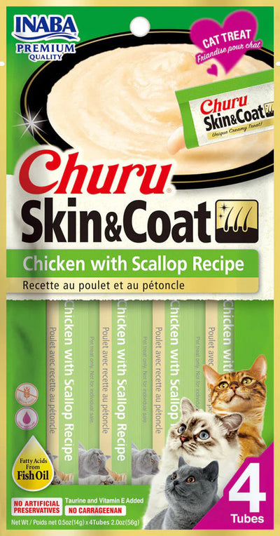 **Inaba Cat Churu Puree Skin and Coat Chicken Scallop 2oz. (6 Count)