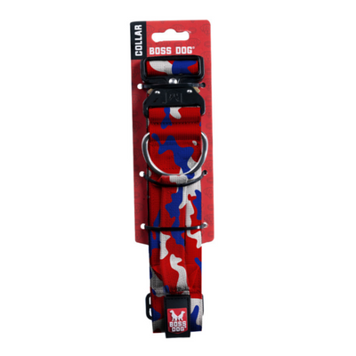 Boss Dog Tactical Adjustable Dog Collar Red, White, & Blue, 1ea/Large, 17-22 in