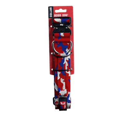 Boss Dog Tactical Adjustable Dog Collar Red, White, & Blue, 1ea/XLarge, 20-28 in