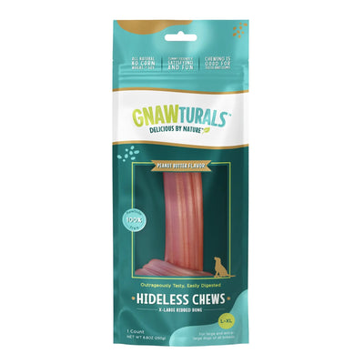 Gnawturals Hideless Chews Ribbed Bone Peanut Butter XLarge