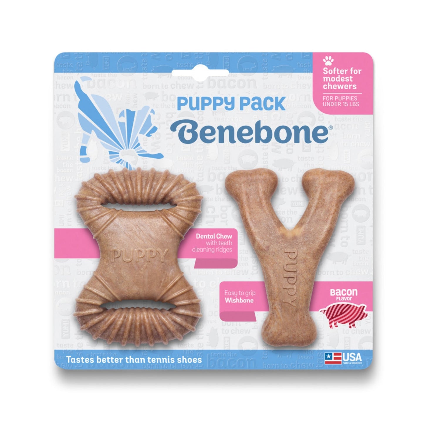 Benebone Puppy Pack Dental Chew & Wishbone Dog Chew Toys Bacon, 1ea/XS|2 pk