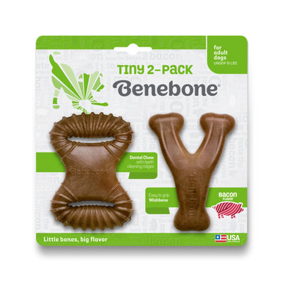 Benebone Dental Chew & Wishbone Dog Chew Toy Bacon, 1ea/XS, 2 pk