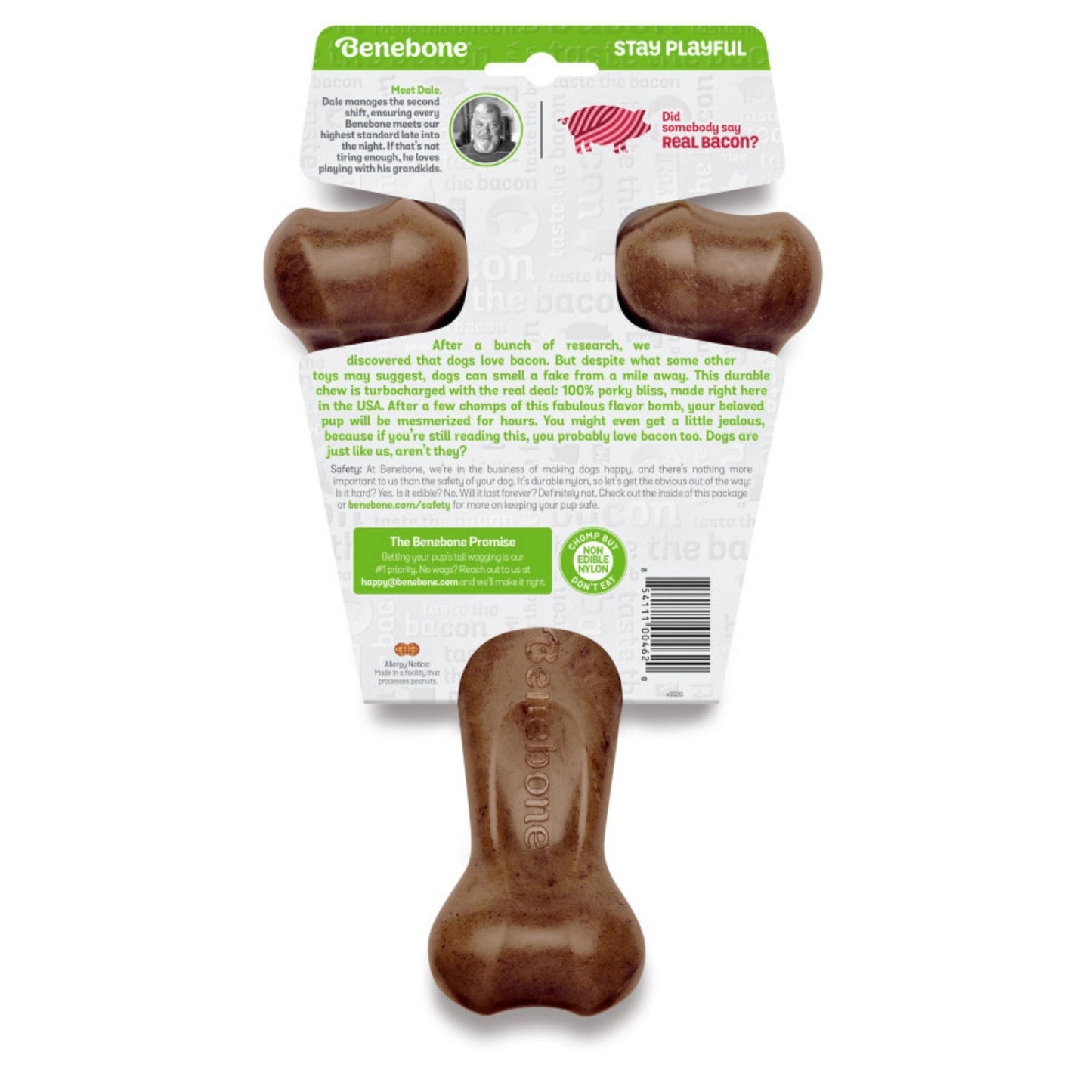 Benebone Wishbone Durable Dog Chew Toy Bacon, 1ea/Giant