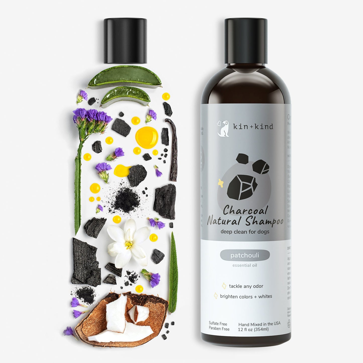 **Kin+Kind Shampoo Charcoal 12oz. Patchouli