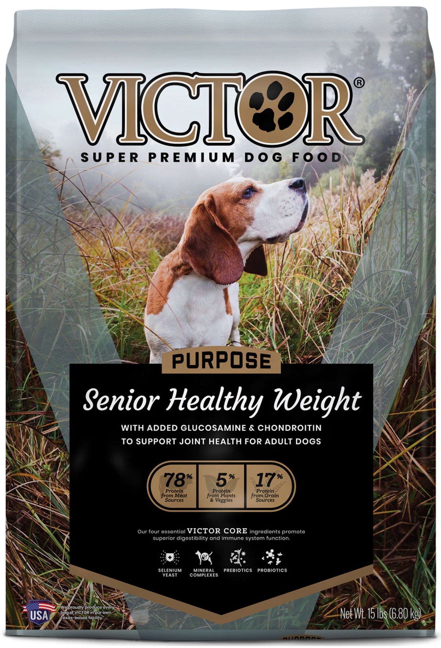 Victor Super Premium Dog Food Purpose Senior Healthy Weight Dry Dog Food Beef & Brown Rice 1ea/15 lb