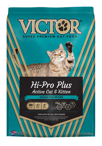 Victor Super Premium Dog Food Hi-Pro Plus Active Cat & Kitten Dry Cat Food Ocean Fish 1ea/15 lb