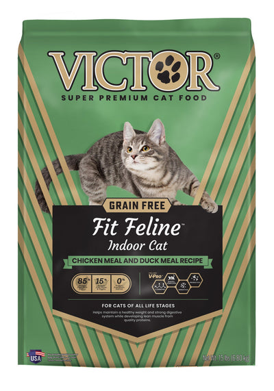 Victor Super Premium Dog Food Fit Feline Indoor Dry Cat Food Chicken & Duck 1ea/15 lb