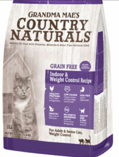 Grandma Mae's Country Naturals Grain Free Indoor & Weight Control Dry Cat Food Chicken 18ea/9 oz