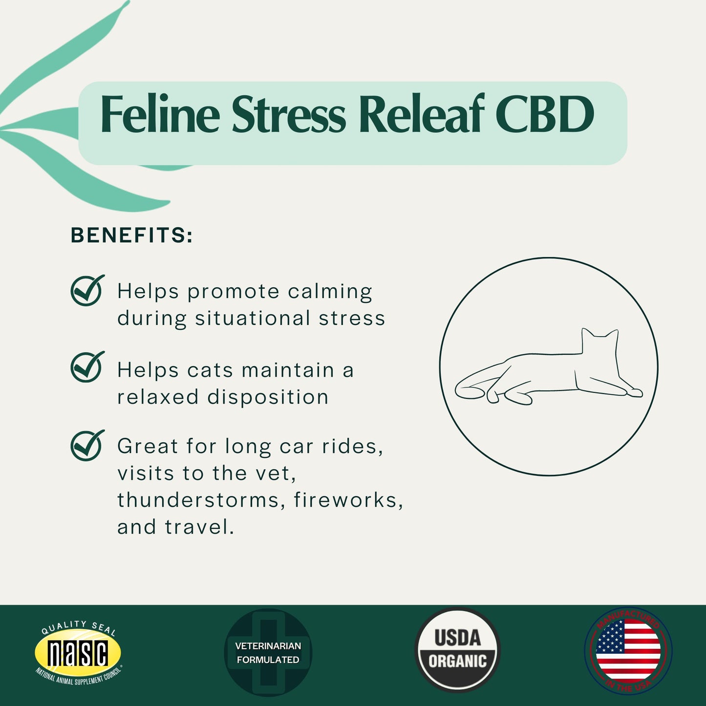 Pet Releaf Feline Stress Organic Hemp Oil CBD 180mg