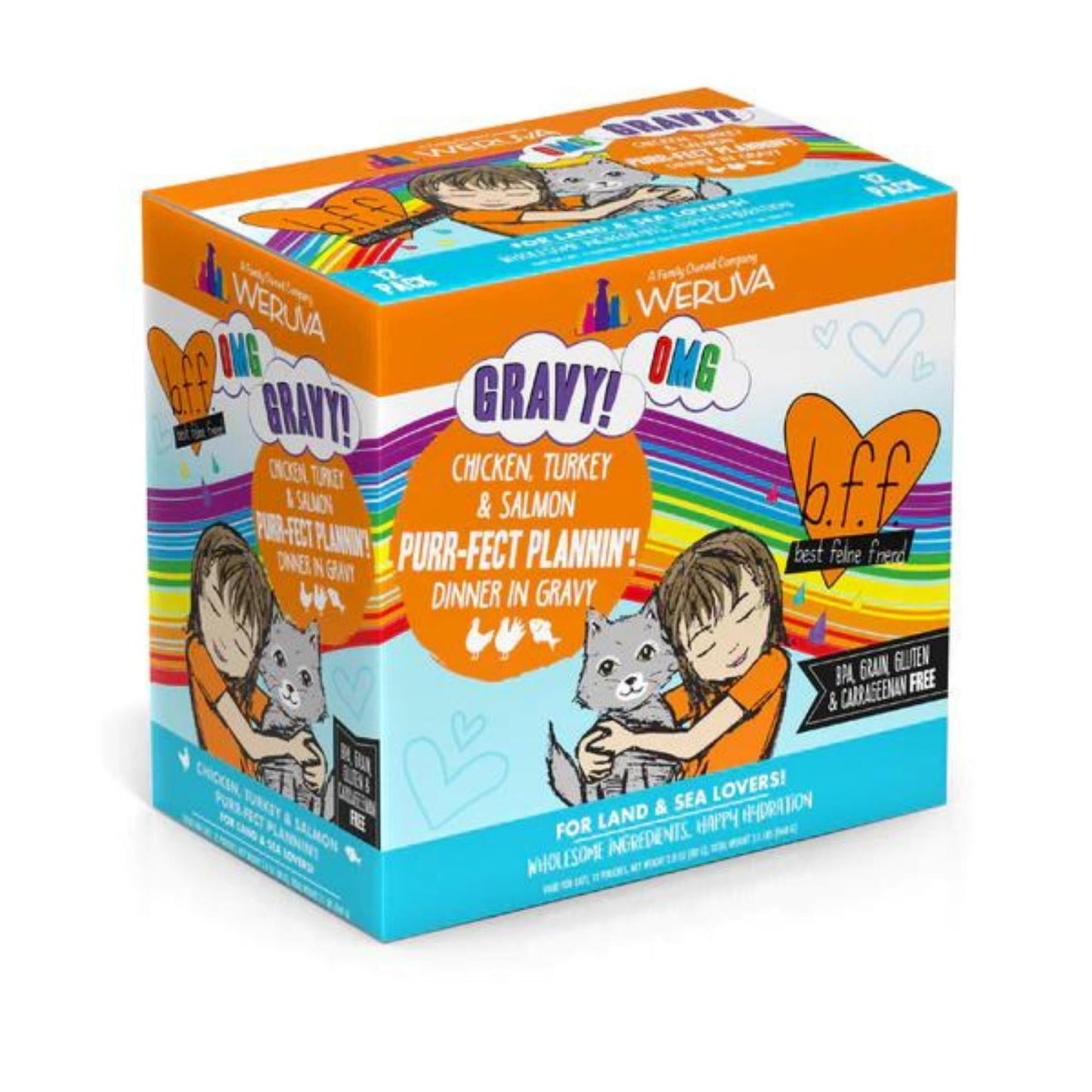 BFF Cat Omg Purr-Fect Plannin! Chicken; Turkey and Salmon Dinner in Gravy 2.8oz. (Case of 12)