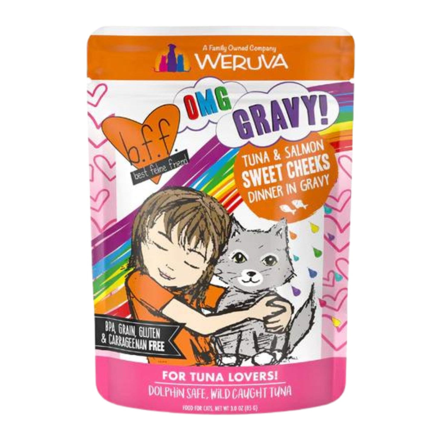 BFF Cat Omg Tuna and Salmon Sweet Cheeks Dinner in Gravy 3oz. (Case of 12)