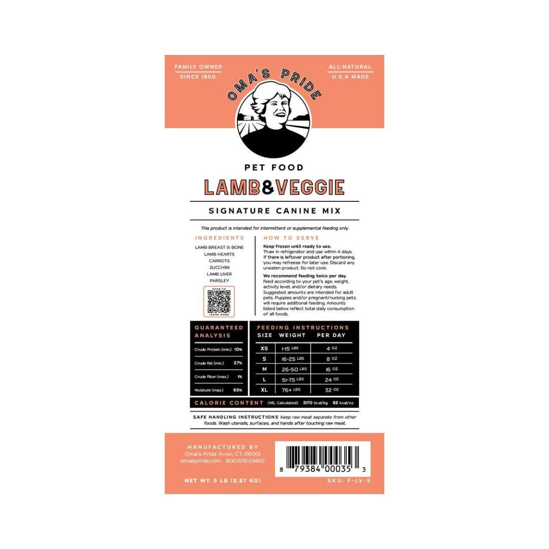 Oma'S Pride Dog Frozen Signature Lamb And Veggie 5Lb