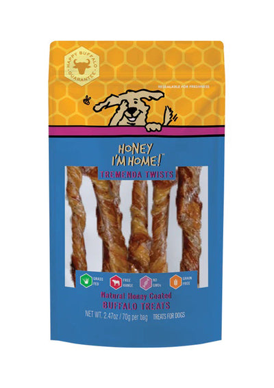 Honey Im Home Dog Natural Honey Coated Buffalo Treats Tremenda Twists 2.47oz.