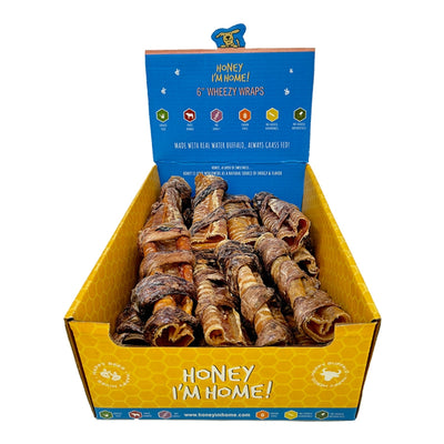 Honey I'm Home Dog Buffalo Trachea Wrapped In Lung 6 Inch (Case of 16)